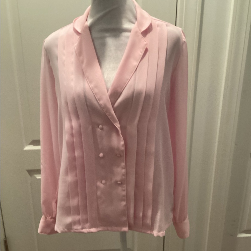 KLE Light Pink Pleated Double-Breasted Blouse